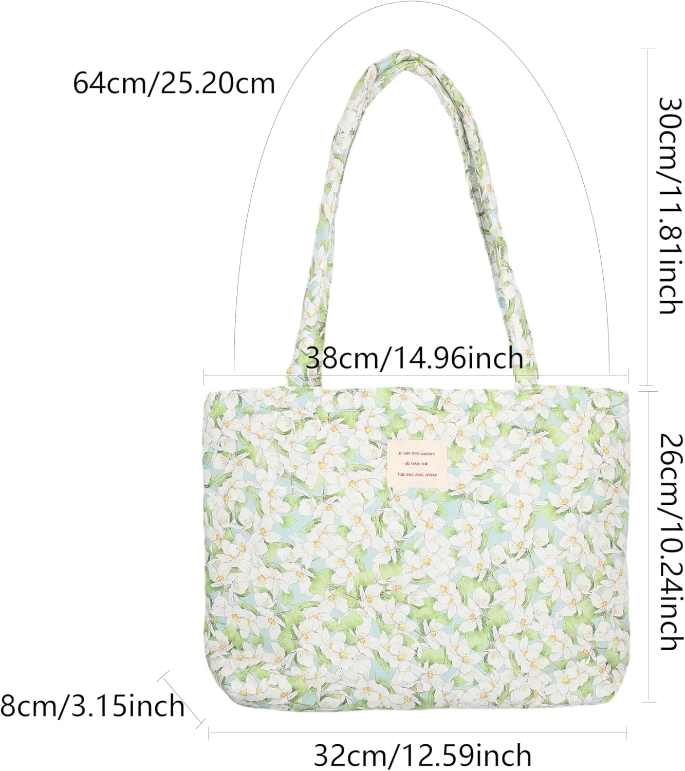 Floral Quilted Cotton Shoulder Bag for Women Medium Size Handbag Large Capacity Thickened Design Tote