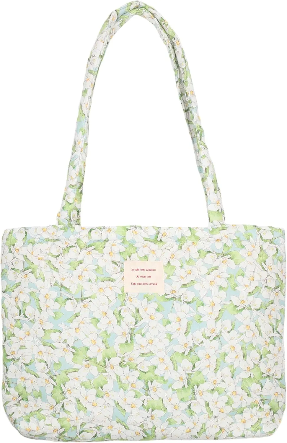 Floral Quilted Cotton Shoulder Bag for Women Medium Size Handbag Large Capacity Thickened Design Tote