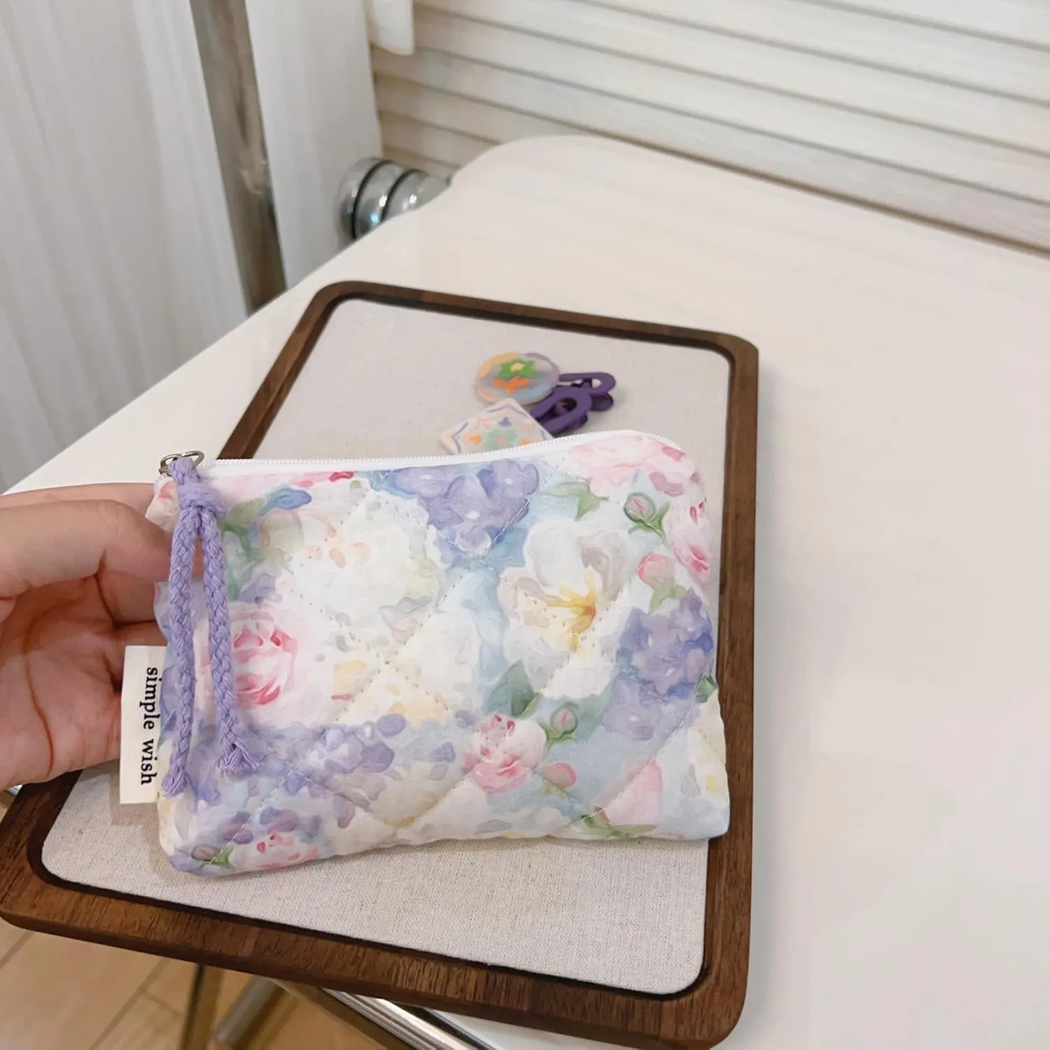 Floral Quilted Cotton Shoulder Bag Set 2-in-1 Handbag with Matching Mini Pouch Large Capacity Tote for Women A054