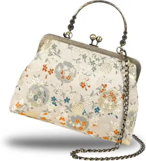 Floral Top-Handle Handbag, Kiss Lock Evening Bag for Women, Vintage Handbag