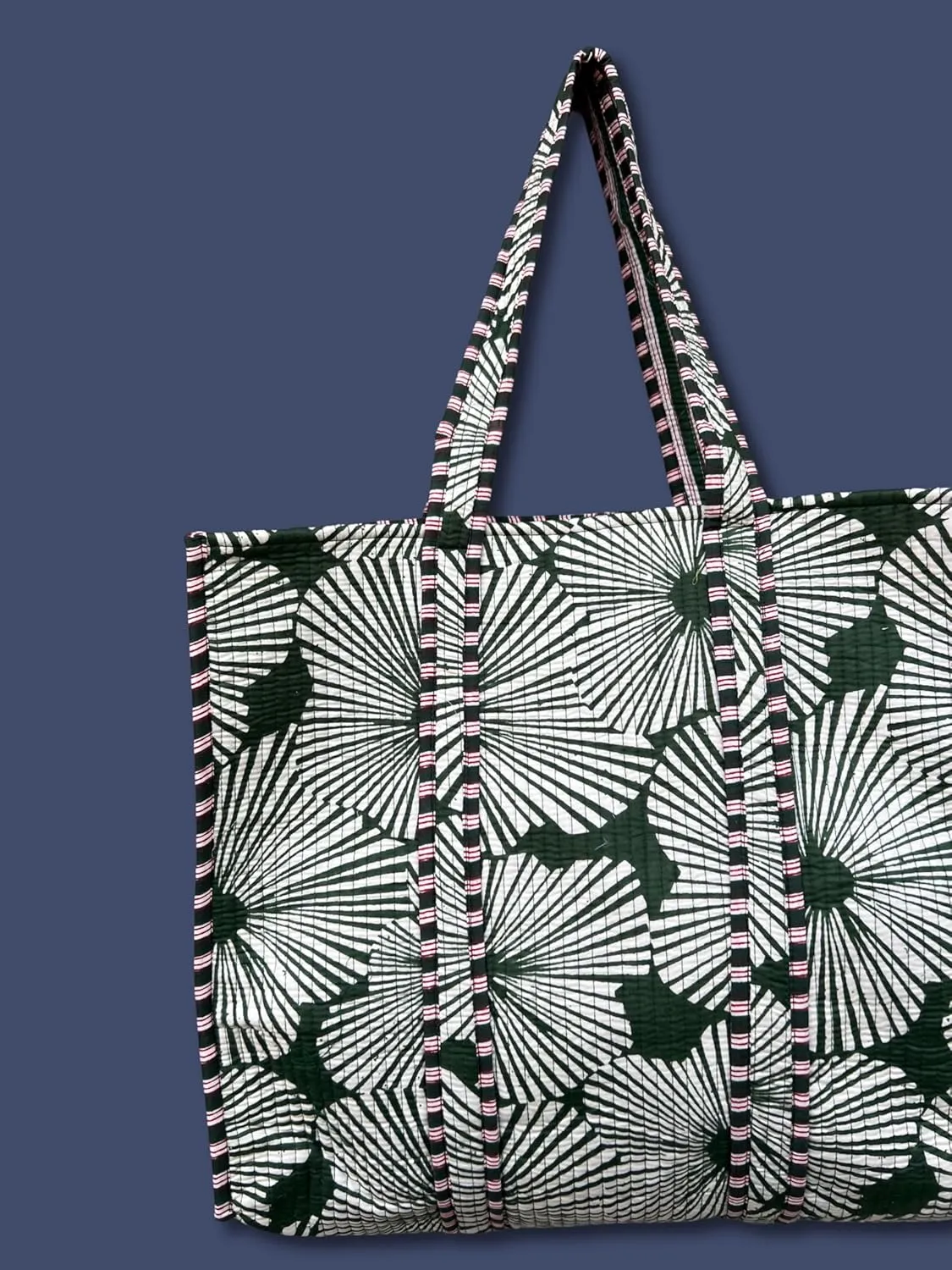 Flower Print Cotton Tote Bag Handmade Boho Bag Market Bag Women Cotton Quilted Tote Bag Traveling Bag Handle Bag