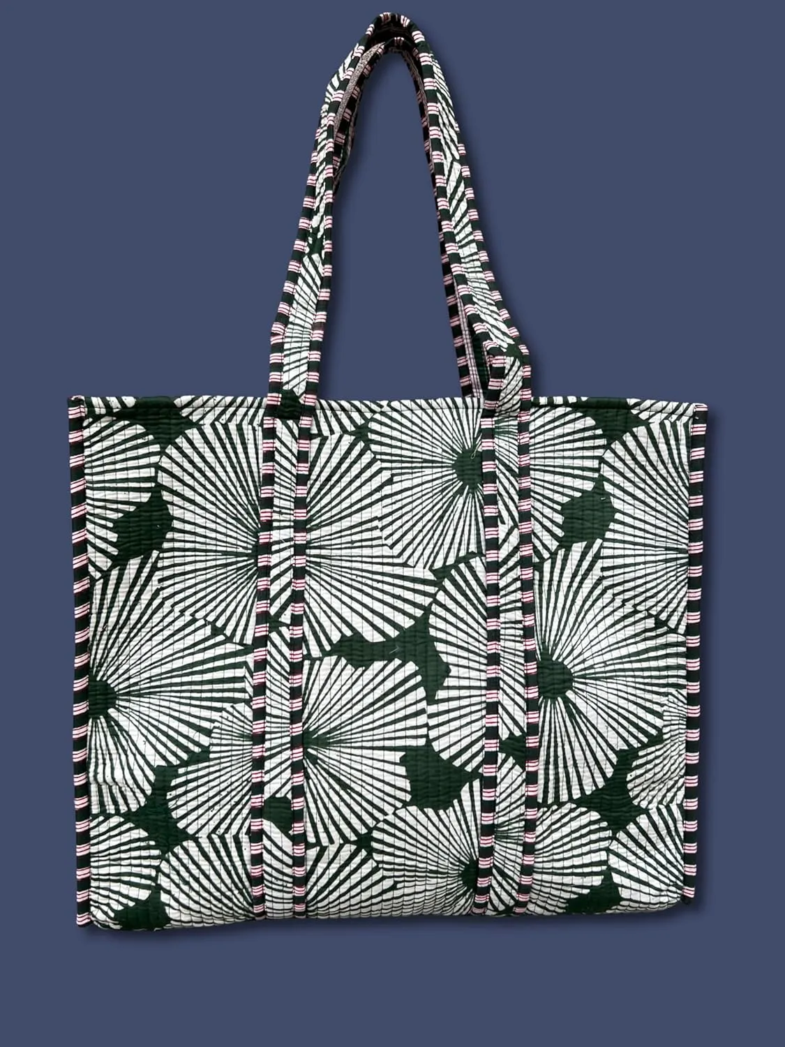 Flower Print Cotton Tote Bag Handmade Boho Bag Market Bag Women Cotton Quilted Tote Bag Traveling Bag Handle Bag