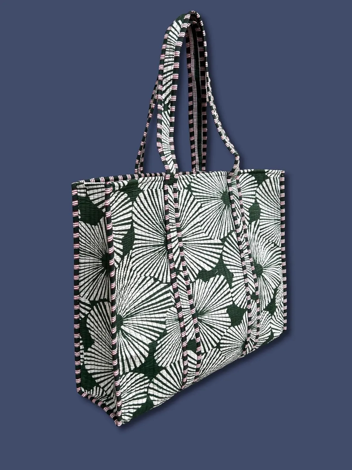 Flower Print Cotton Tote Bag Handmade Boho Bag Market Bag Women Cotton Quilted Tote Bag Traveling Bag Handle Bag
