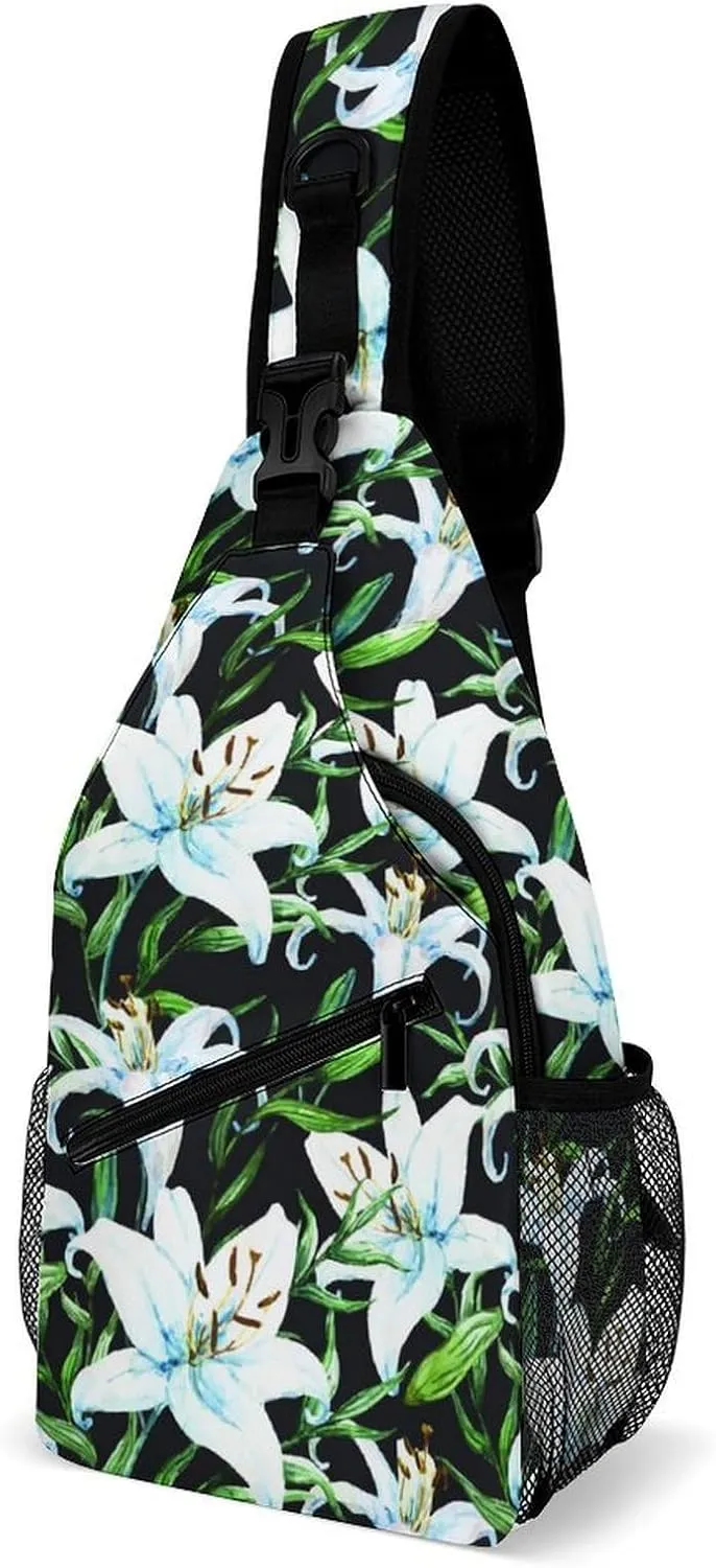 Flower Print Sling Backpack Crossbody Backpack for Women Casual Gym Travel Chest Shoulder Bag Leisure Sports Outdoor Running Hiking One Size