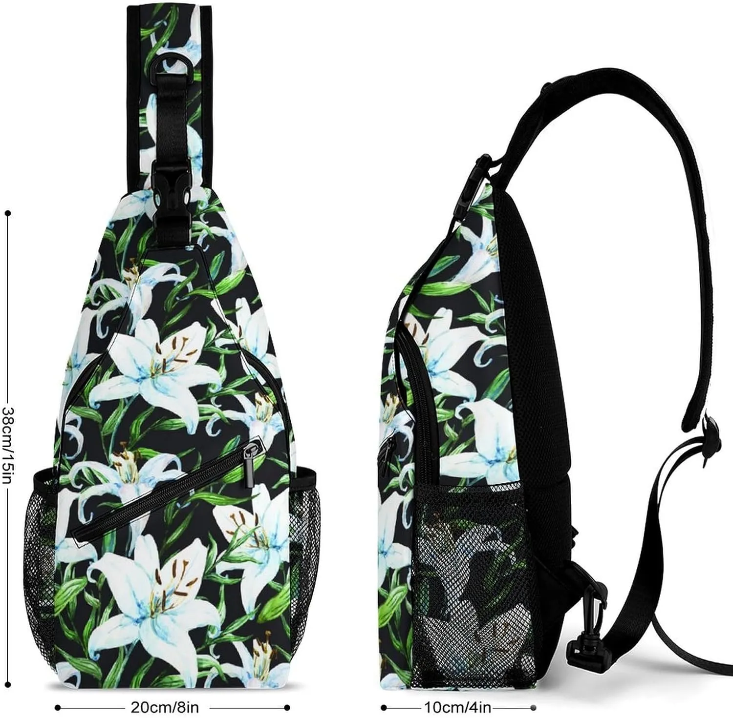 Flower Print Sling Backpack Crossbody Backpack for Women Casual Gym Travel Chest Shoulder Bag Leisure Sports Outdoor Running Hiking One Size