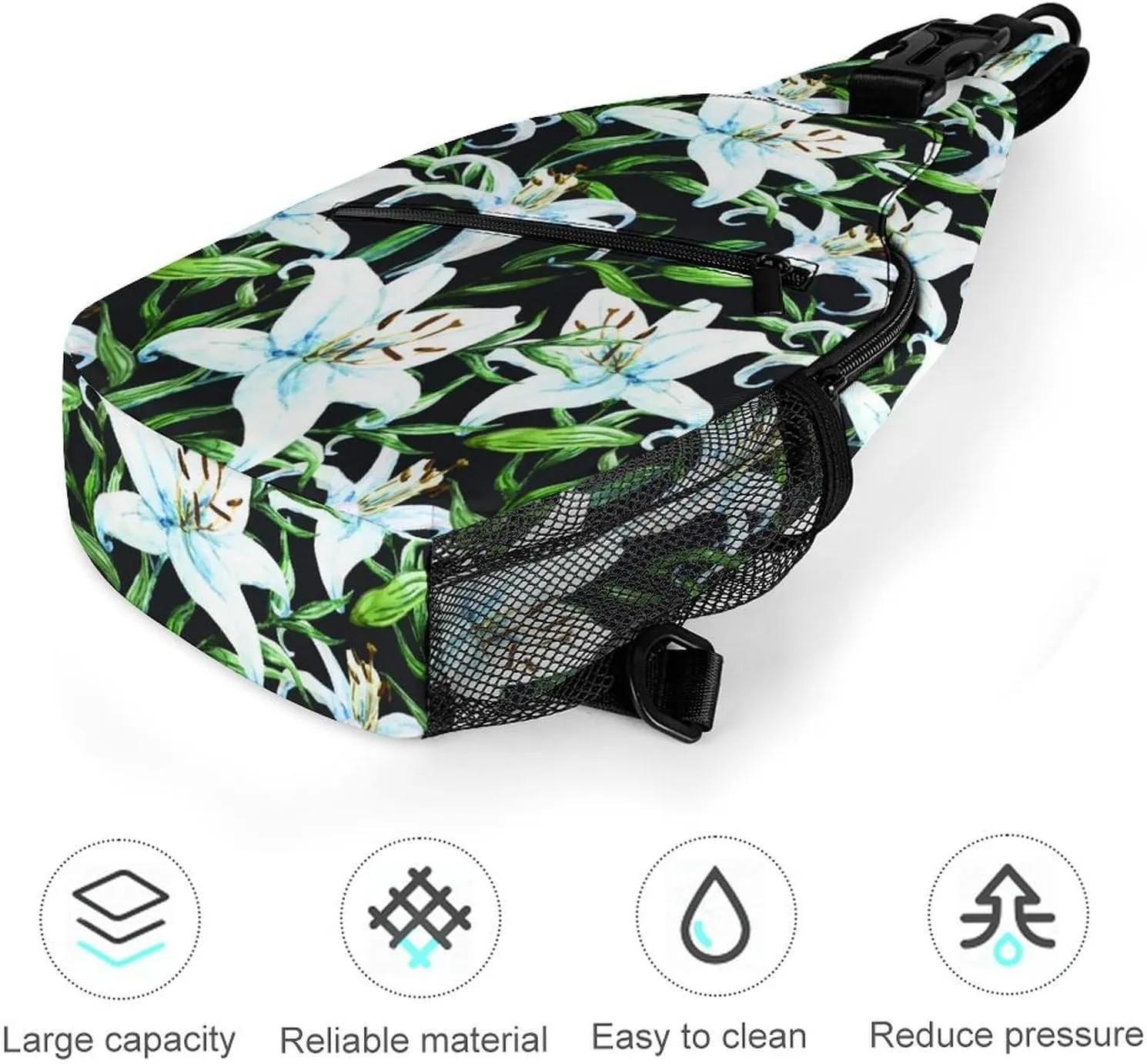 Flower Print Sling Backpack Crossbody Backpack for Women Casual Gym Travel Chest Shoulder Bag Leisure Sports Outdoor Running Hiking One Size