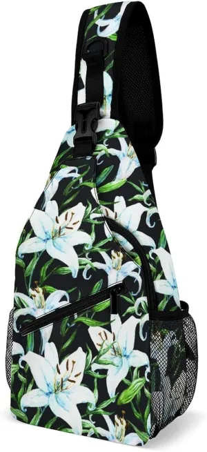Flower Print Sling Backpack Crossbody Backpack for Women Casual Gym Travel Chest Shoulder Bag Leisure Sports Outdoor Running Hiking One Size