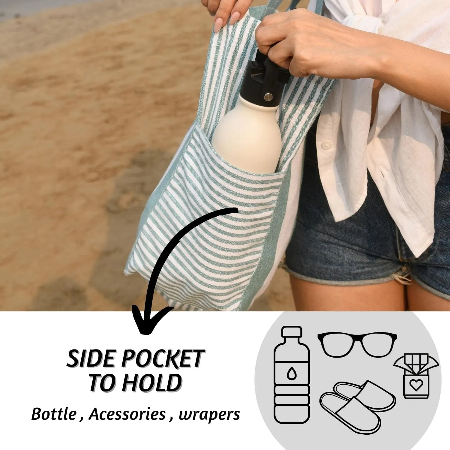 Folkulture Beach Bag for Women | 17 x 14 Inch - 100% Cotton Beach Tote Bag with Zipper Pocket Inside, Large Woven Pool Bag