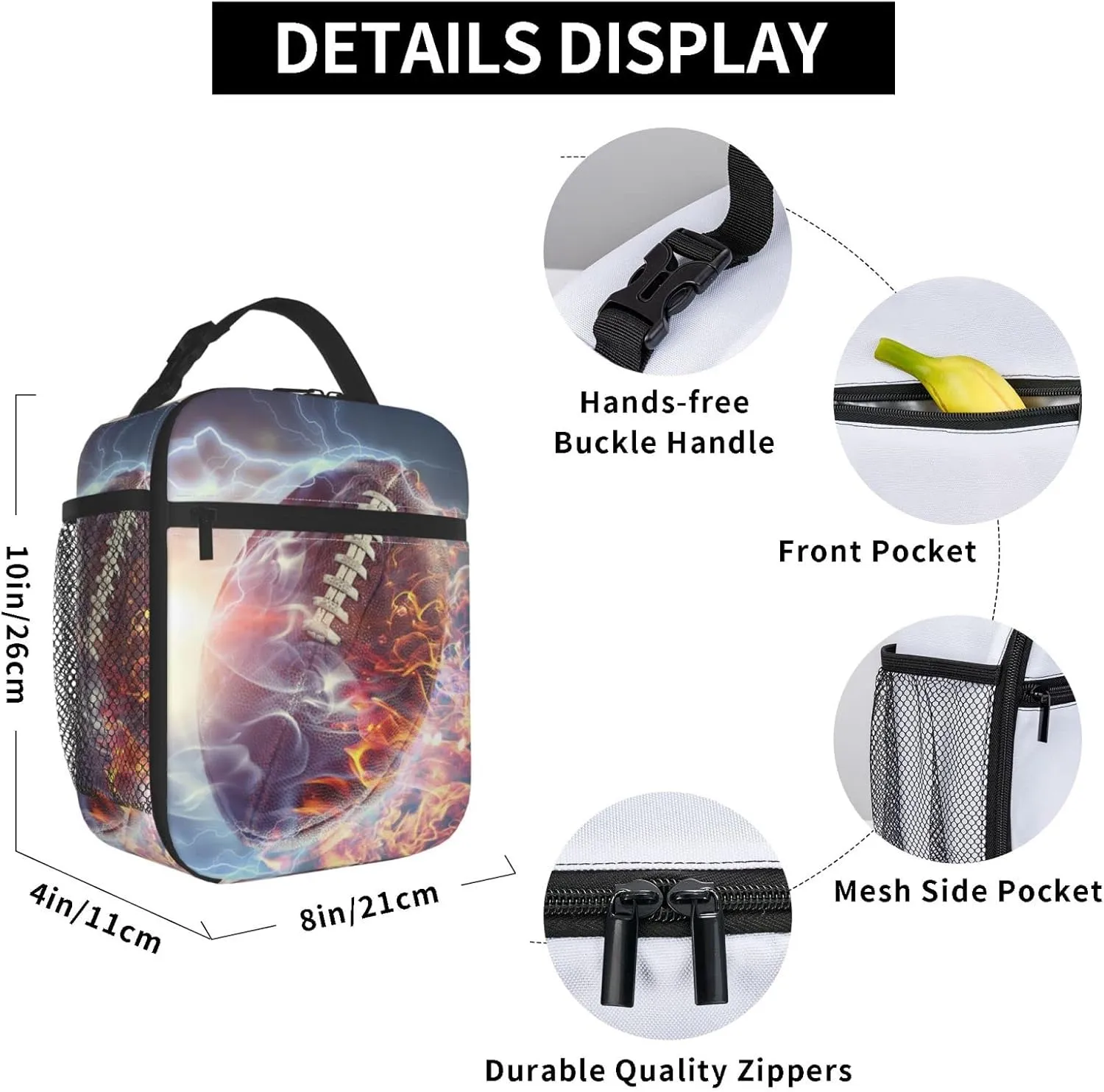 Football Lunch Box Reusable Insulated Totes Lunch Bag Thermal Cooler For Boy Girls School Men Women Beach Picnic Travel