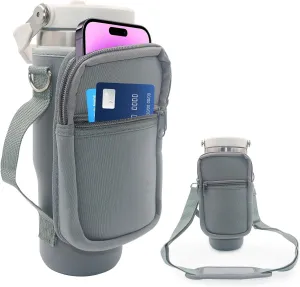 for Stanley Iceflow Flip Straw Tumbler 30 oz, Water Bottle Cup Holder Cover Carrier Sling Bag with Strap, Pouch Pocket for Phone / Accessories, add Handle for Stanley Flip Straw, Neoprene (Grey)