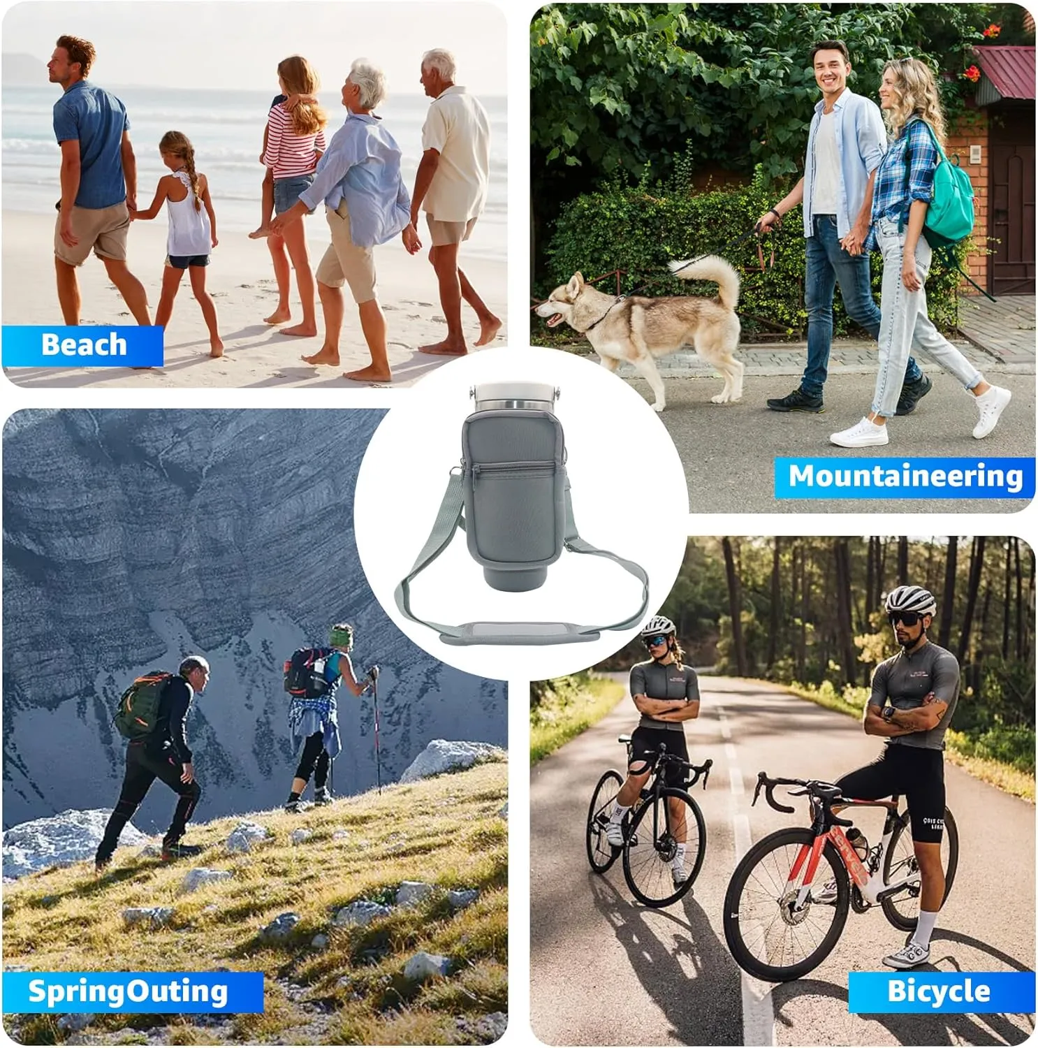 for Stanley Iceflow Flip Straw Tumbler 30 oz, Water Bottle Cup Holder Cover Carrier Sling Bag with Strap, Pouch Pocket for Phone / Accessories, add Handle for Stanley Flip Straw, Neoprene (Grey)