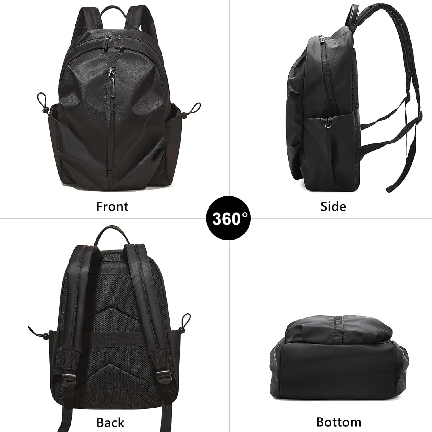FOXLOVER Fabric Travel Backpack for Women Laptop Large Hiking Stylish Purse Lightweight Two-way Zipper（Black）