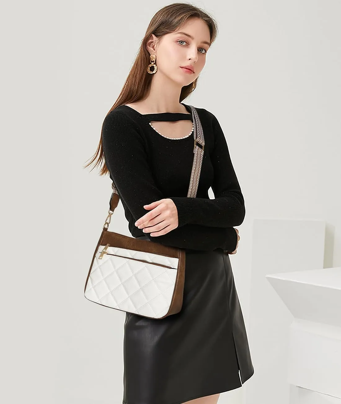FOXLOVER Quilted Crossbody Bags for Women Trendy vegan Leather Hobo bag Shoulder purses With Wide Strap