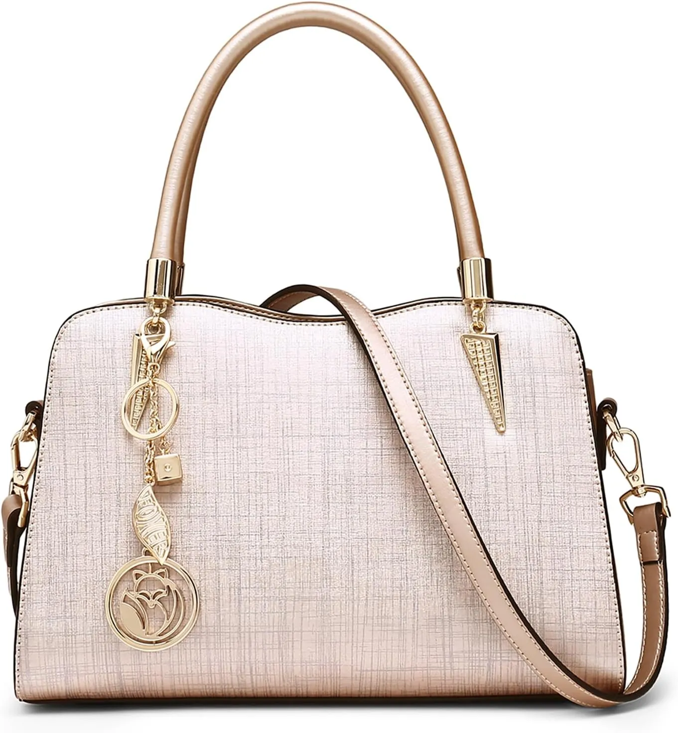 FOXLOVER Top-Handle Satchel Handbags for Women Chain Patterns Cow Leather Magnetic Zipper Closure With Crossbody Strap