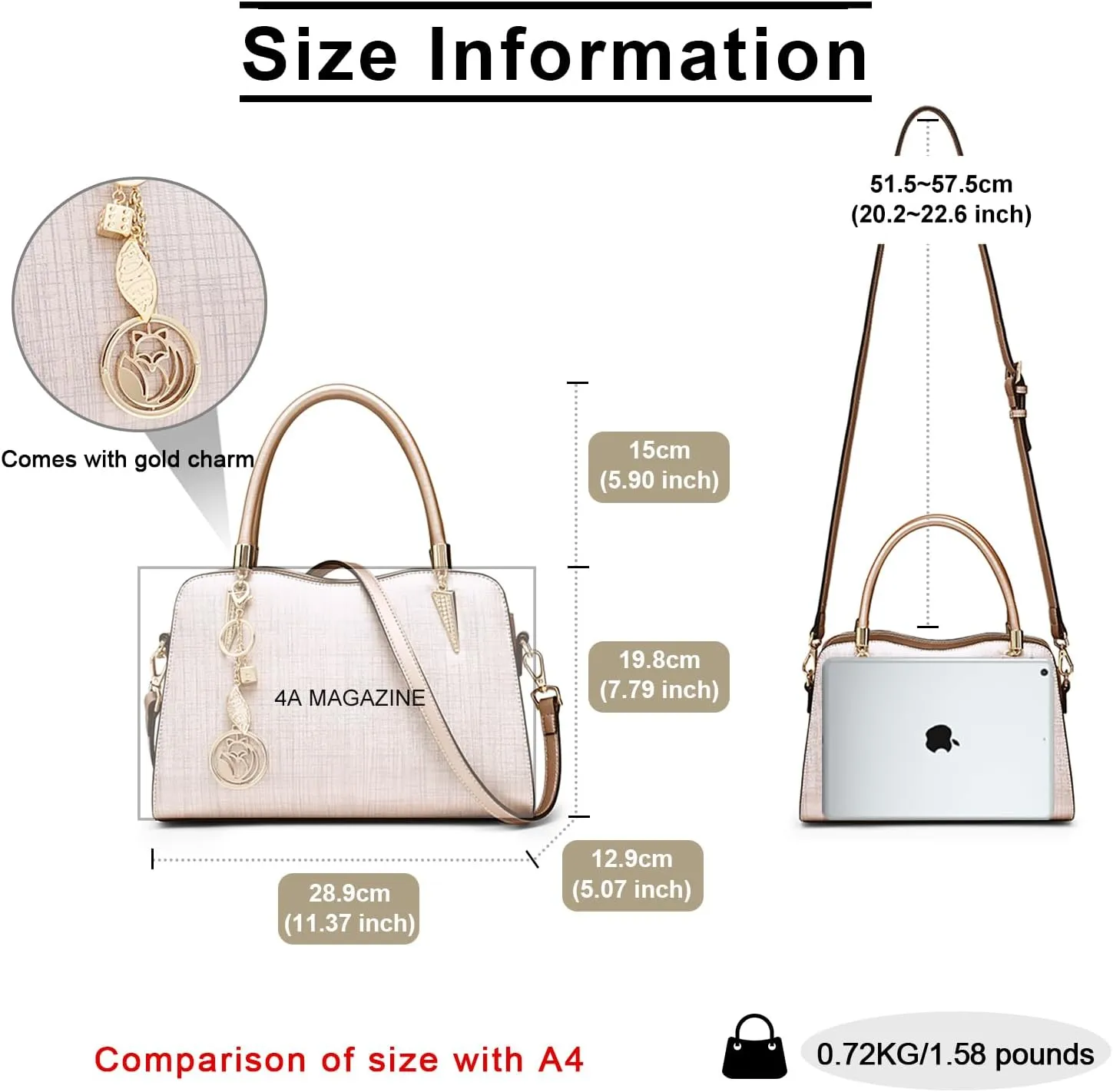 FOXLOVER Top-Handle Satchel Handbags for Women Chain Patterns Cow Leather Magnetic Zipper Closure With Crossbody Strap