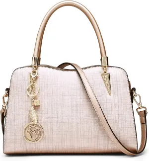 FOXLOVER Top-Handle Satchel Handbags for Women Chain Patterns Cow Leather Magnetic Zipper Closure With Crossbody Strap