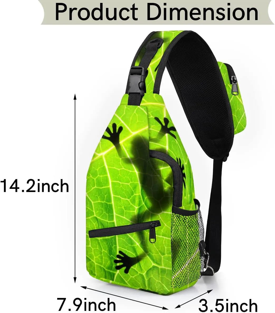 Frog Shadow Leaf Sling Bag Crossbody Sling Backpack Water Resistant Shoulder Bag Outdoor Travel Hiking Chest Bag Daypack for Women Men Unisex