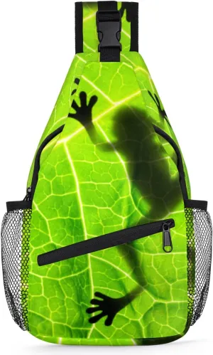 Frog Shadow Leaf Sling Bag Crossbody Sling Backpack Water Resistant Shoulder Bag Outdoor Travel Hiking Chest Bag Daypack for Women Men Unisex