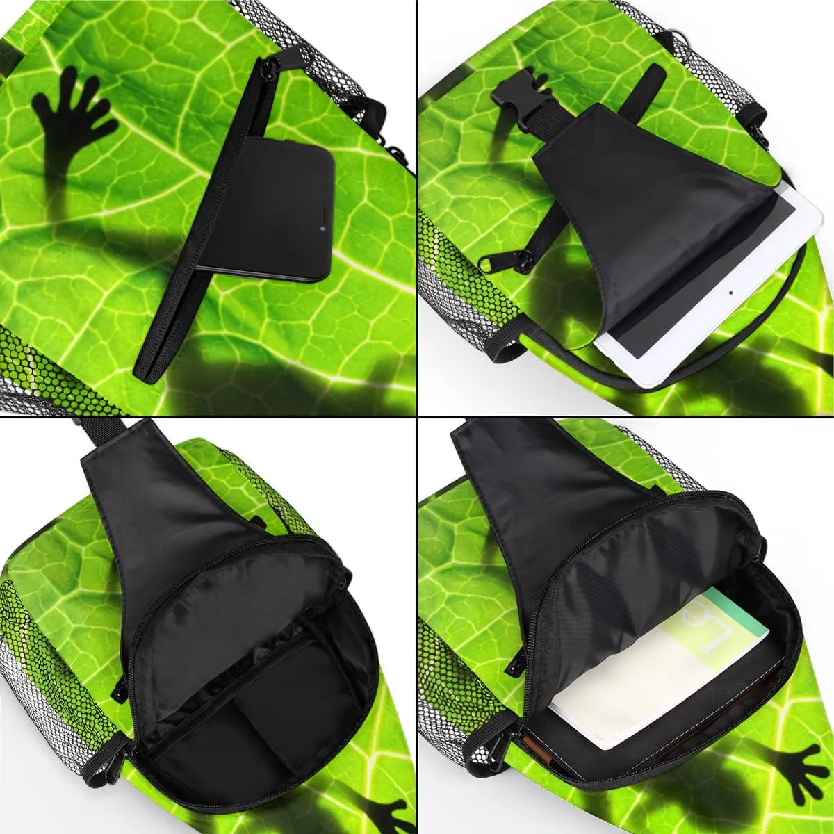 Frog Shadow Leaf Sling Bag Crossbody Sling Backpack Water Resistant Shoulder Bag Outdoor Travel Hiking Chest Bag Daypack for Women Men Unisex