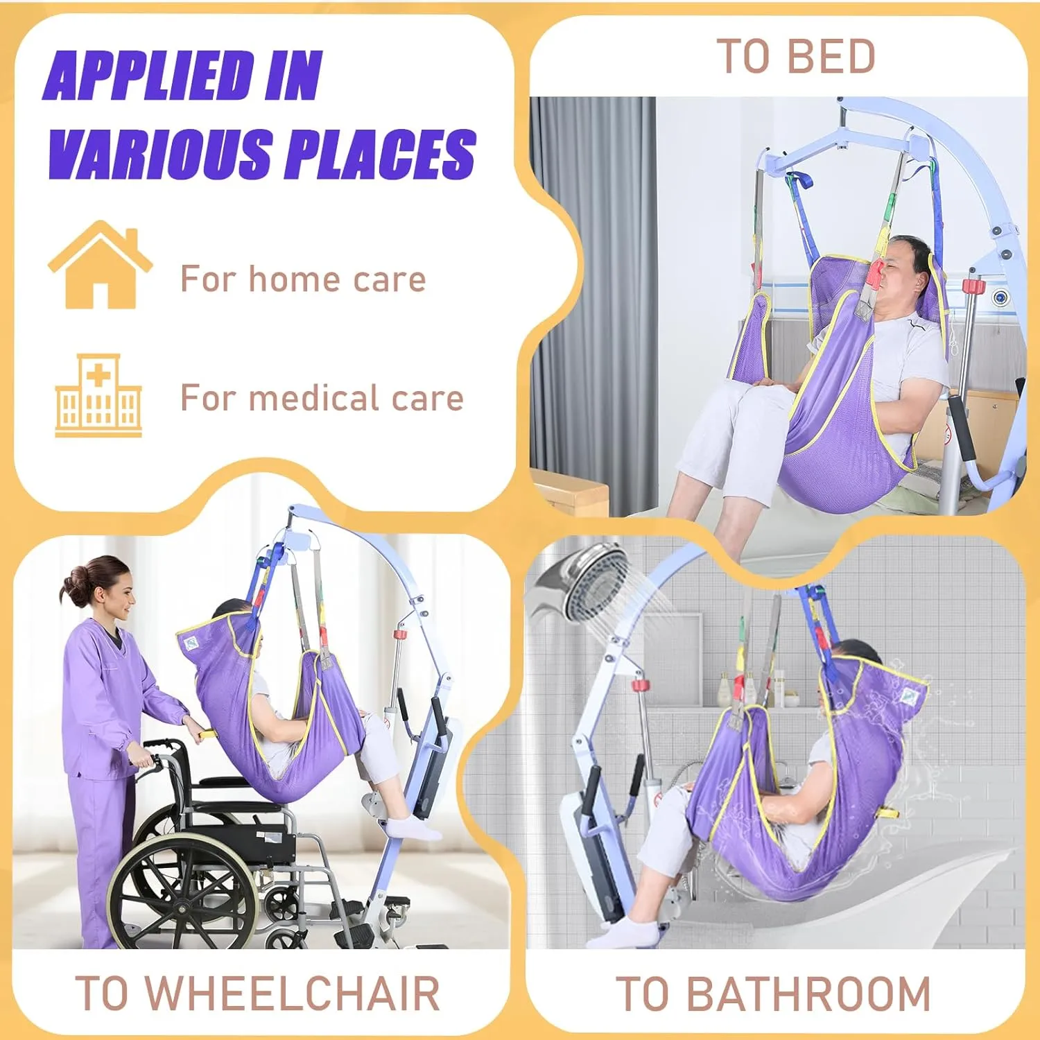 Full Body Patient Lift Sling for Patient/Senior/Elderly/Caregiver/Elderly/Disabled/Bedridden to Transfers | Repositioning | Lifting | Showering,with 1pc Laundry Bag(Purple, Medium)