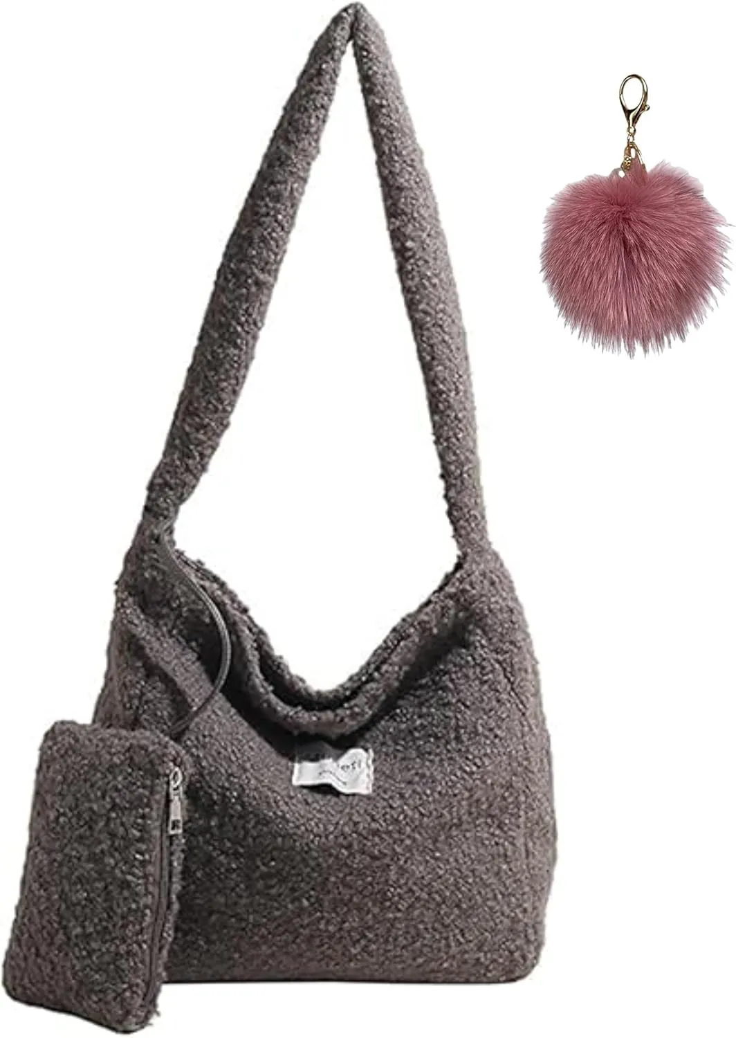 Furry Purse for Women Faux Fur Bag Lambswool Fluffy Tote Bags with Small Wallet Fuzzy Purse Shoulder Handbags