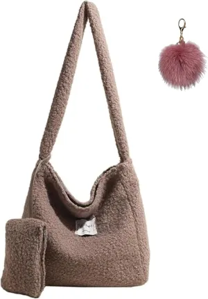 Furry Purse for Women Faux Fur Bag Lambswool Fluffy Tote Bags with Small Wallet Fuzzy Purse Shoulder Handbags