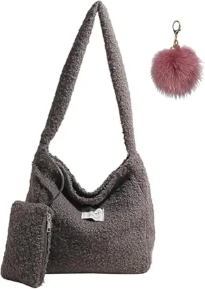 Furry Purse for Women Faux Fur Bag Lambswool Fluffy Tote Bags with Small Wallet Fuzzy Purse Shoulder Handbags