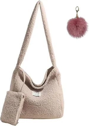Furry Purse for Women Faux Fur Bag Lambswool Fluffy Tote Bags with Small Wallet Fuzzy Purse Shoulder Handbags