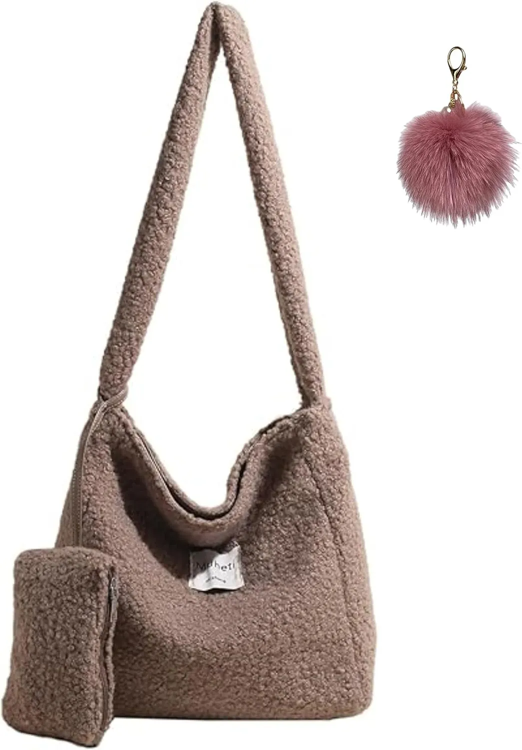 Furry Purse for Women Faux Fur Bag Lambswool Fluffy Tote Bags with Small Wallet Fuzzy Purse Shoulder Handbags