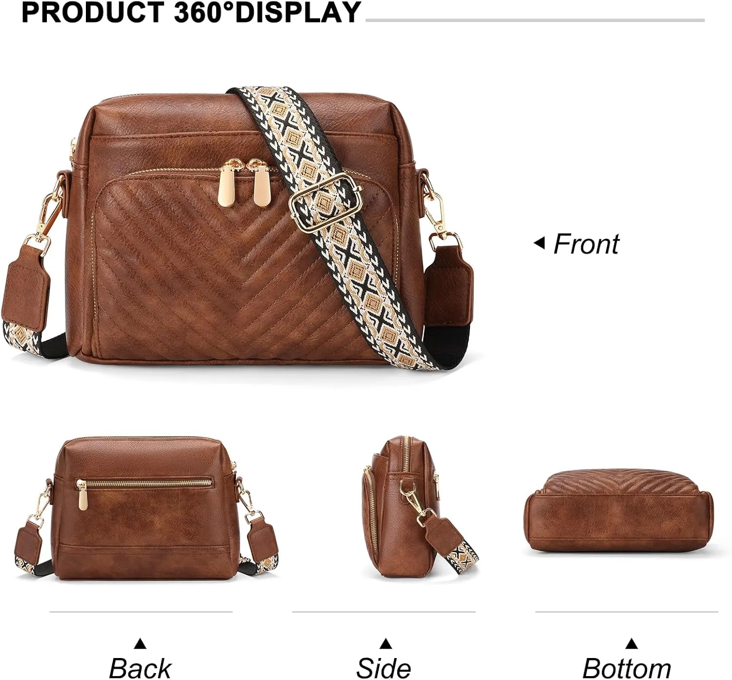 GAEKEAO Quilted Crossbody Bags for Women Vegan Leather Purses with Wide Strap,Women's Crossbody Travel Purse Built in Wallet