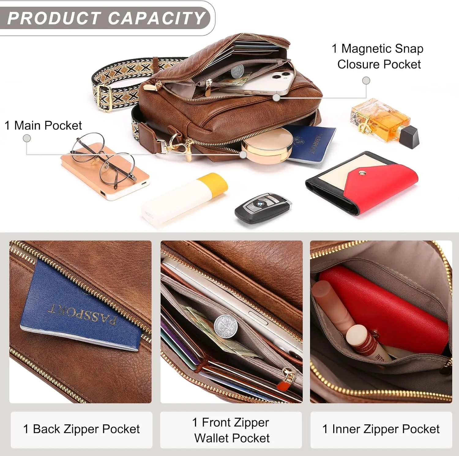 GAEKEAO Quilted Crossbody Bags for Women Vegan Leather Purses with Wide Strap,Women's Crossbody Travel Purse Built in Wallet