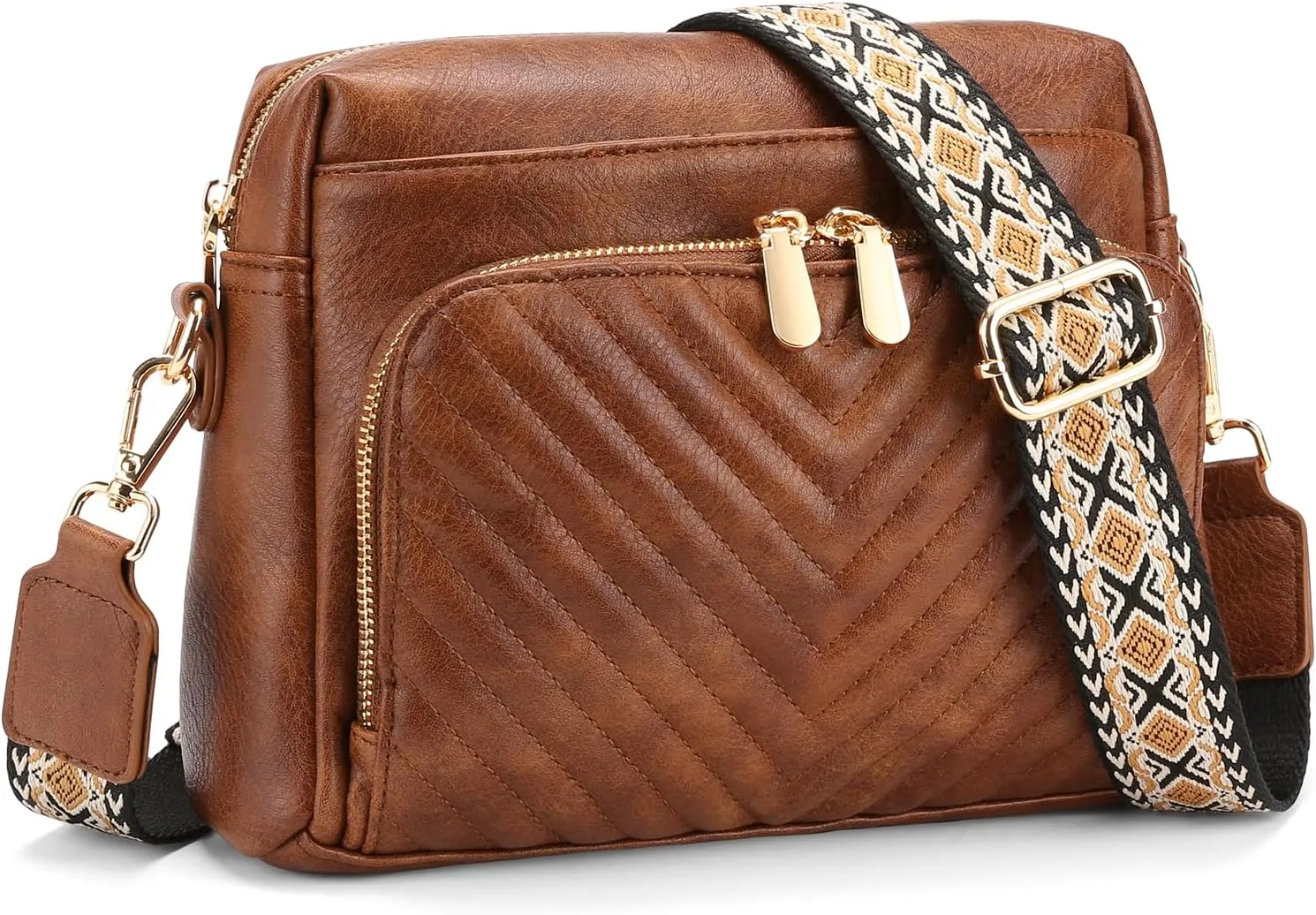 GAEKEAO Quilted Crossbody Bags for Women Vegan Leather Purses with Wide Strap,Women's Crossbody Travel Purse Built in Wallet