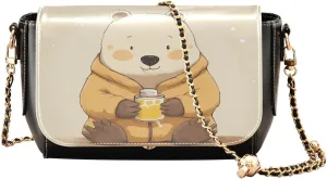 GAIGEO Bear Drink Milk Leather Crossbody Bags, Crossbody Purses for Women Leather, Leather Zipper Shoulder Bag