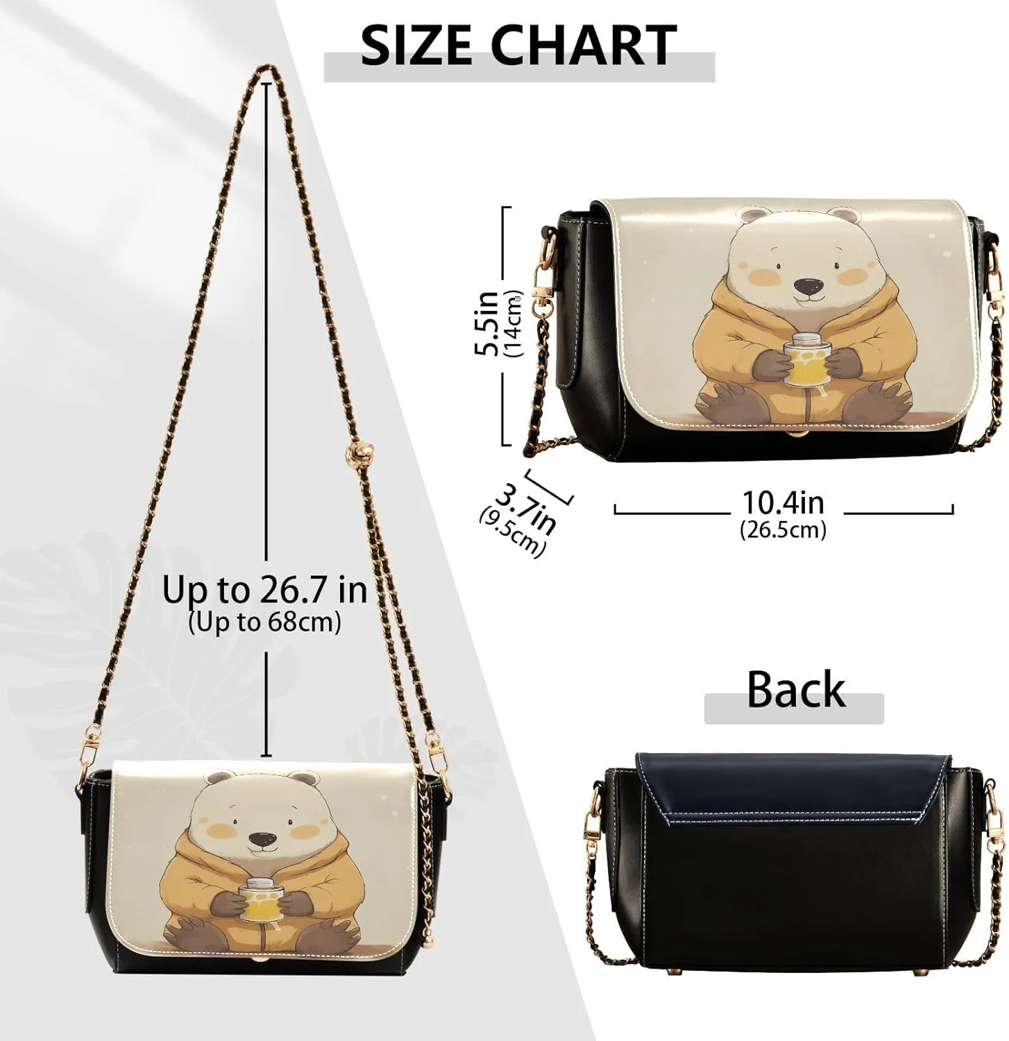 GAIGEO Bear Drink Milk Leather Crossbody Bags, Crossbody Purses for Women Leather, Leather Zipper Shoulder Bag