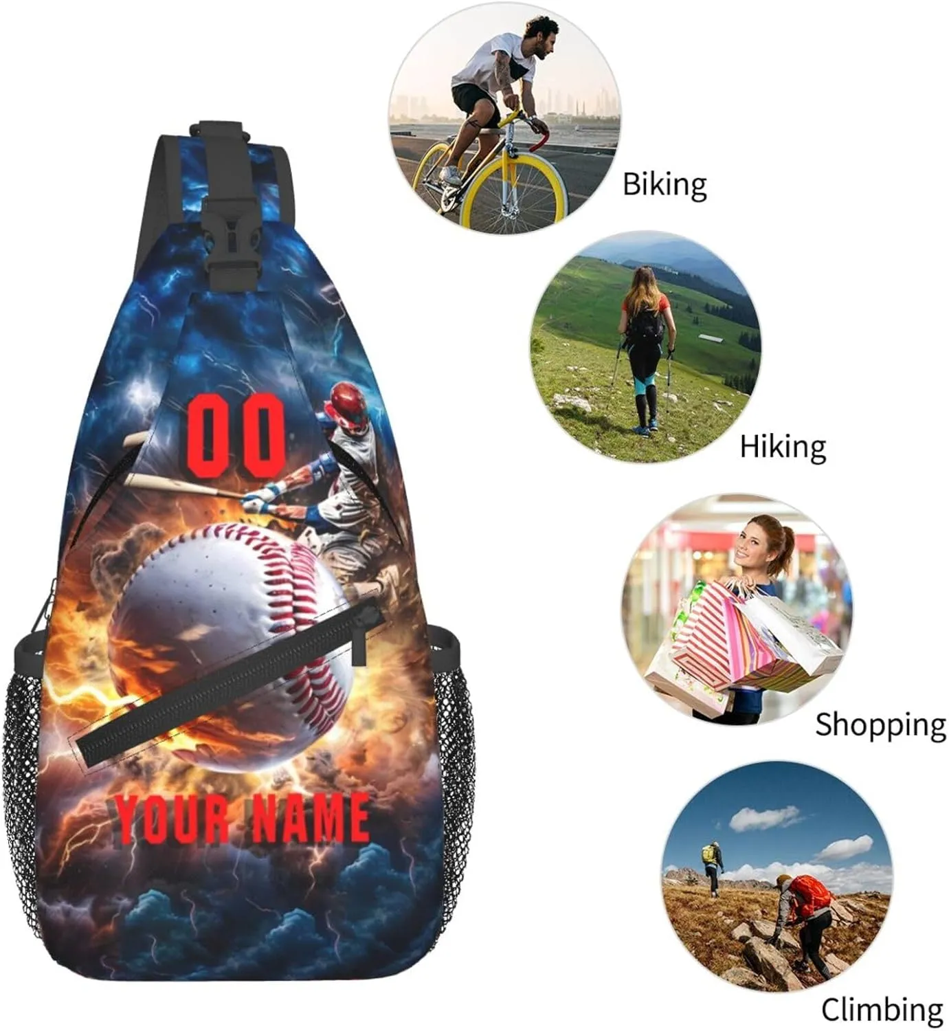 Generic Baseball Sling Bag Baseball Baseball Crossbody Bag Chest Bag Gym Cycling Travel Hiking Daypack For Men Women