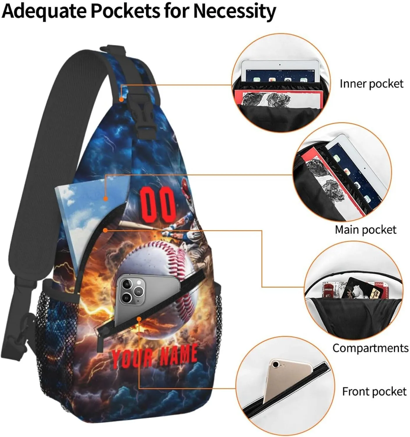 Generic Baseball Sling Bag Baseball Baseball Crossbody Bag Chest Bag Gym Cycling Travel Hiking Daypack For Men Women
