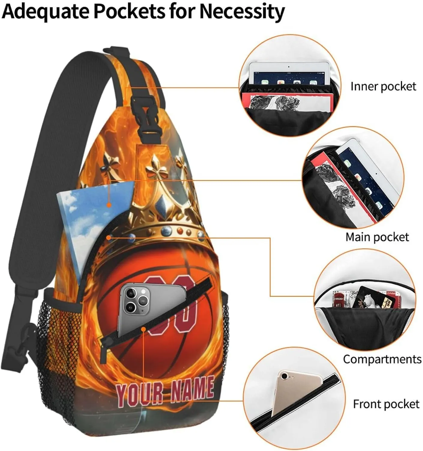 Generic Basketball Sling Bag Basketball Basketball Crossbody Bag Chest Bag Gym Cycling Travel Hiking Daypack For Men Women