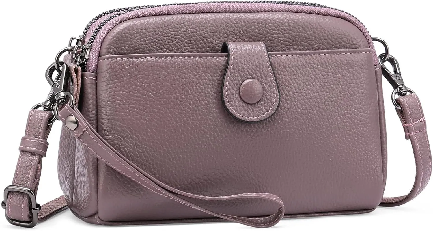 Genuine Leather Crossbody Bags for Women Shoulder Purse Cross Body with Wristlet Top Zipper