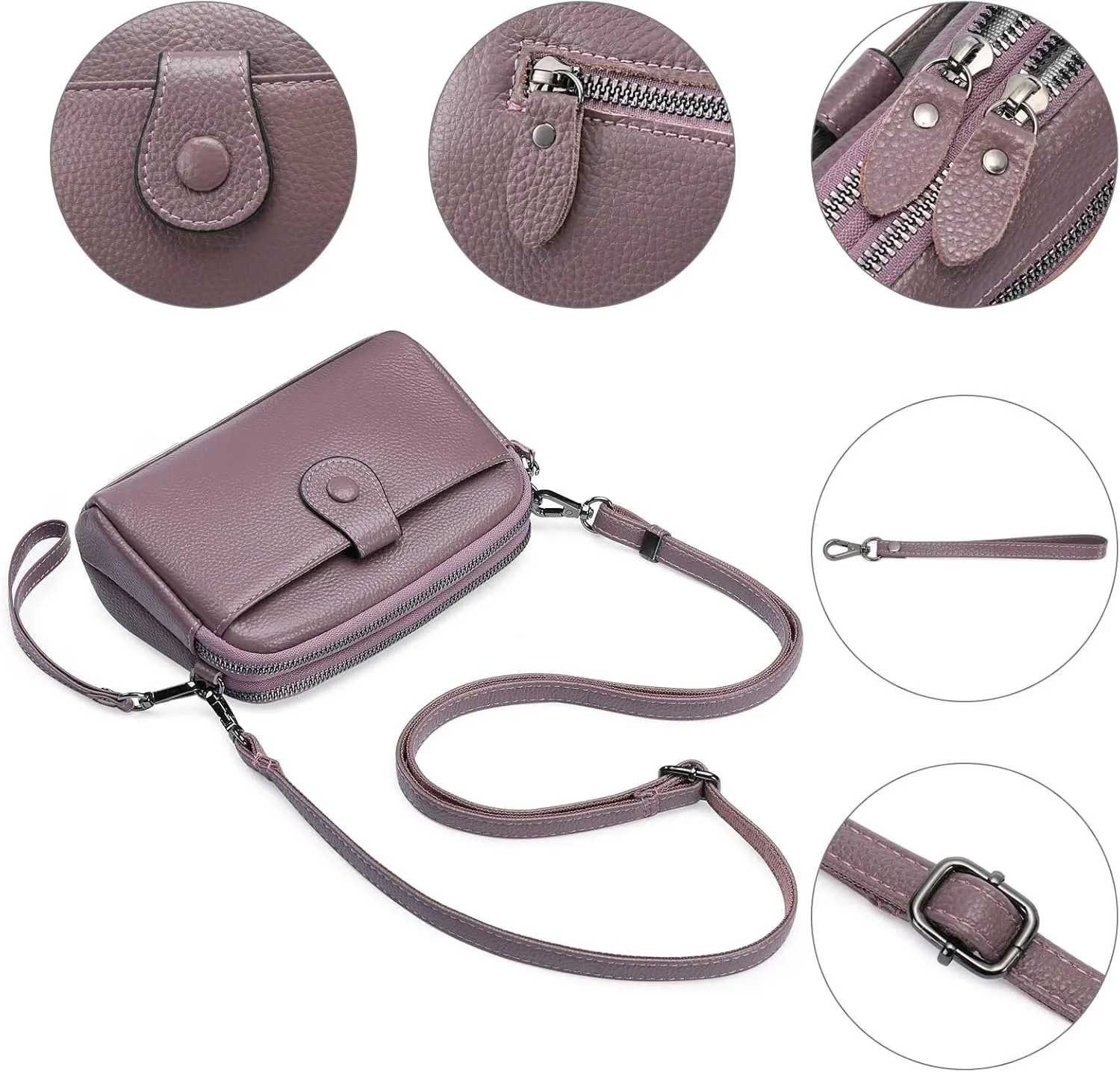 Genuine Leather Crossbody Bags for Women Shoulder Purse Cross Body with Wristlet Top Zipper