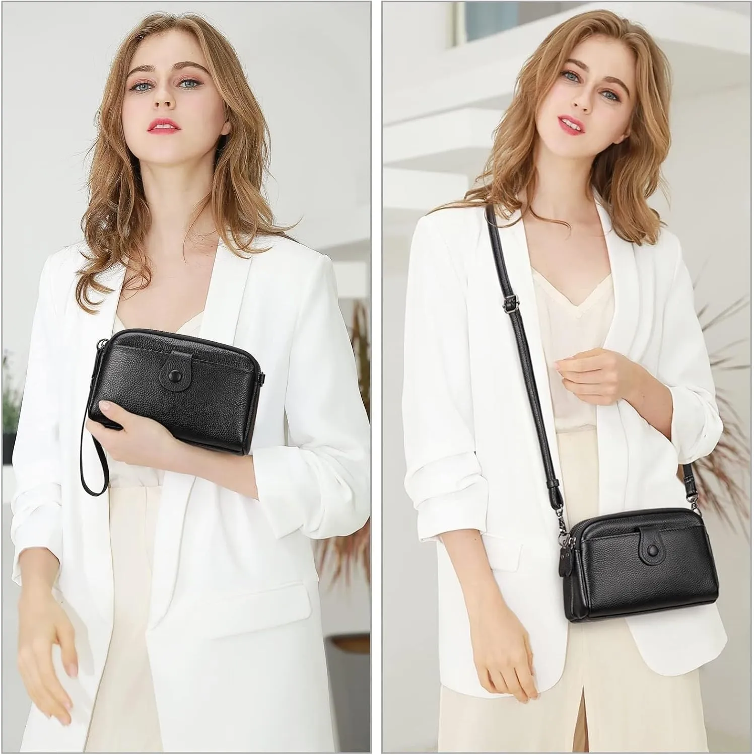 Genuine Leather Crossbody Bags for Women Shoulder Purse Cross Body with Wristlet Top Zipper