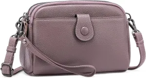 Genuine Leather Crossbody Bags for Women Shoulder Purse Cross Body with Wristlet Top Zipper