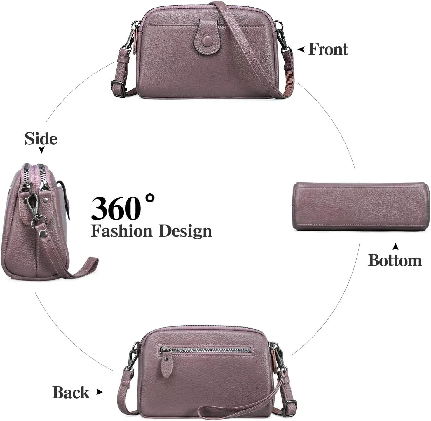 Genuine Leather Crossbody Bags for Women Shoulder Purse Cross Body with Wristlet Top Zipper