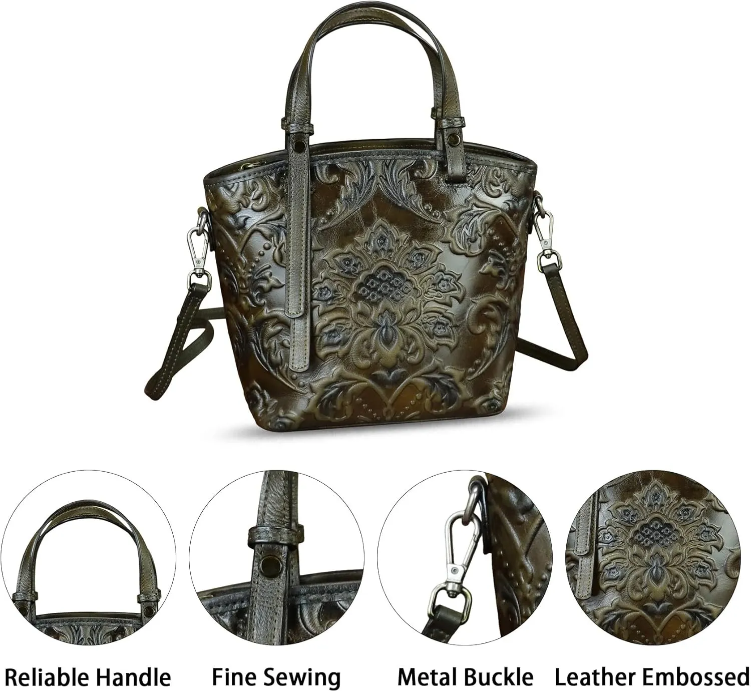 Genuine Leather Satchel for Women Purse Embossed Leather Top Handle Handbag Handmade Crossbody Handbags Tote Bag