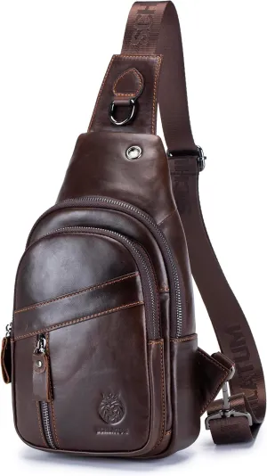 Genuine Leather Sling Bag for Men Small Man Bag Crossbody Mens Casual Chest Bag Sling Backpack with USB Cable Hole