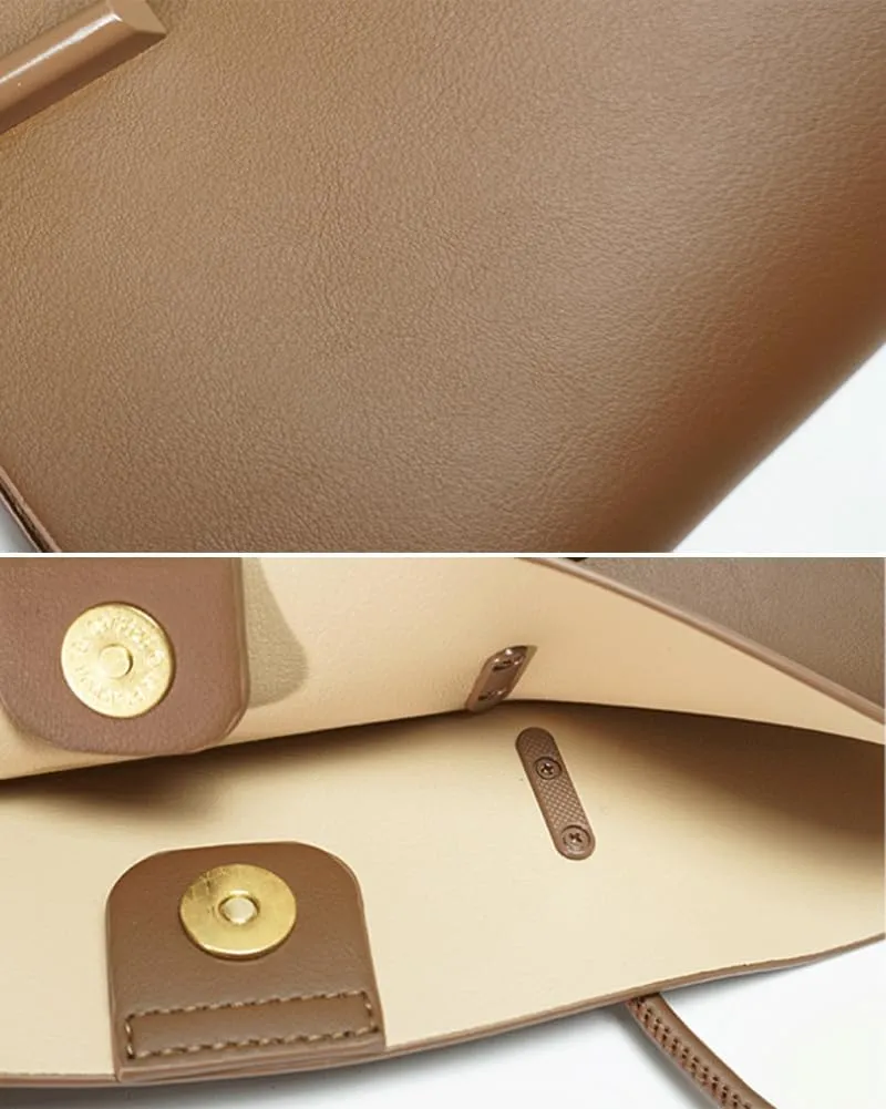 Genuine Leather Tote Bag for Women Large Bucket Shoulder Satchel Casual Work Purses Handbags with Top Handles 2pcs