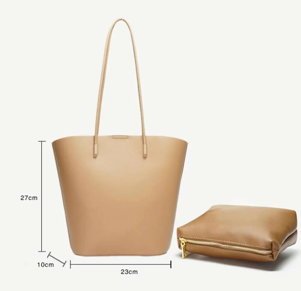 Genuine Leather Tote Bag for Women Large Bucket Shoulder Satchel Casual Work Purses Handbags with Top Handles 2pcs