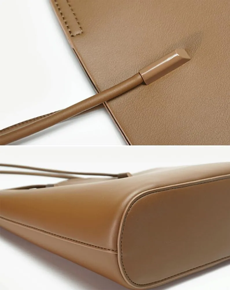 Genuine Leather Tote Bag for Women Large Bucket Shoulder Satchel Casual Work Purses Handbags with Top Handles 2pcs