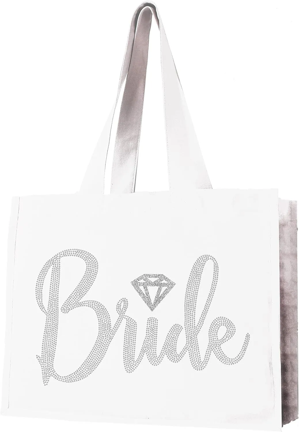 Giant Canvas Bride Tote Bag - 18" x 14" Diamond Motif Rhinestone Totes - Bridal Shower Gifts and Wedding Accessories