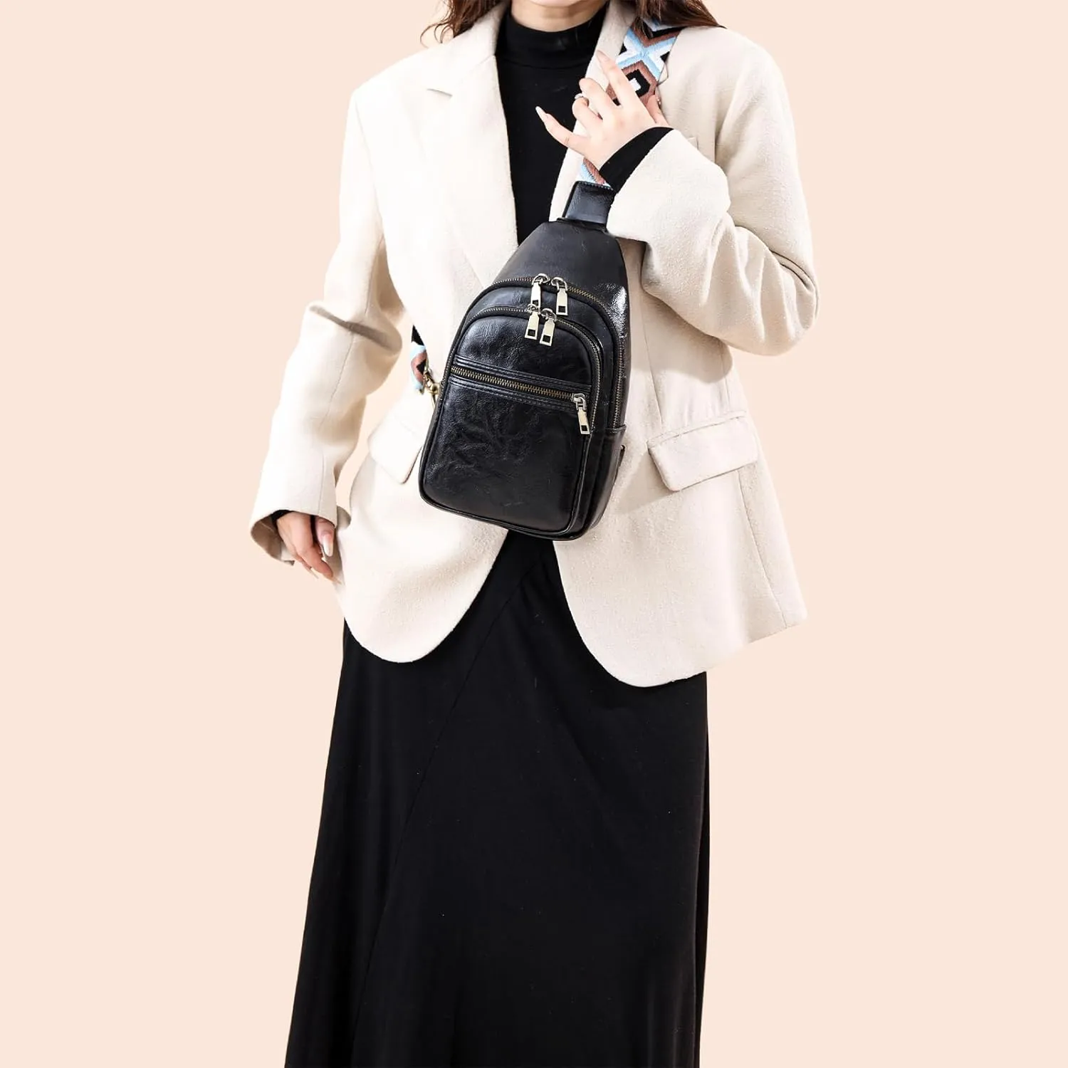 Gifts for Women Mom Christmas Gifts Birthday Small Sling Bag Leather Crossbody Fanny Packs Waist Pack for Traveling Black