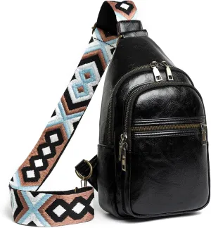 Gifts for Women Mom Christmas Gifts Birthday Small Sling Bag Leather Crossbody Fanny Packs Waist Pack for Traveling Black